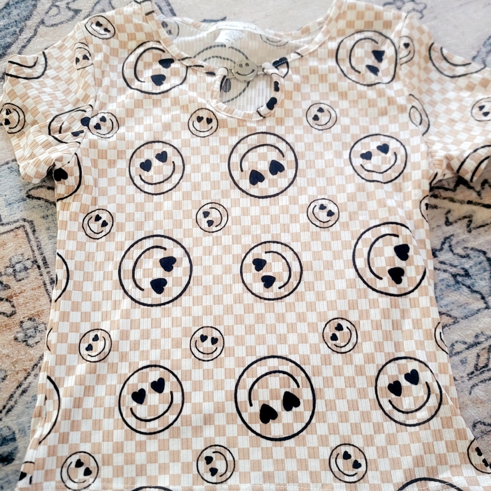 Tan and Black Smiley Face T-Shirt